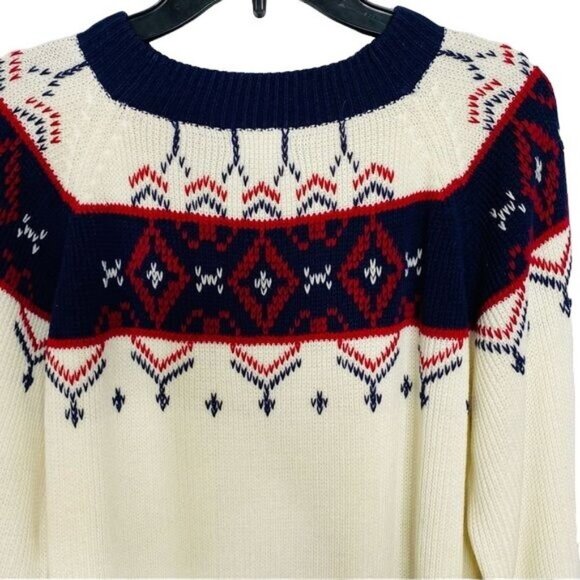 Vintage JCPenny Winter Knit Off White Blue Red Holiday Style Men's Sweater Size - Picture 8 of 8